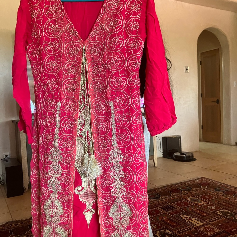 Red and Gold 3 Piece Shalwar with Intricate Embroidery